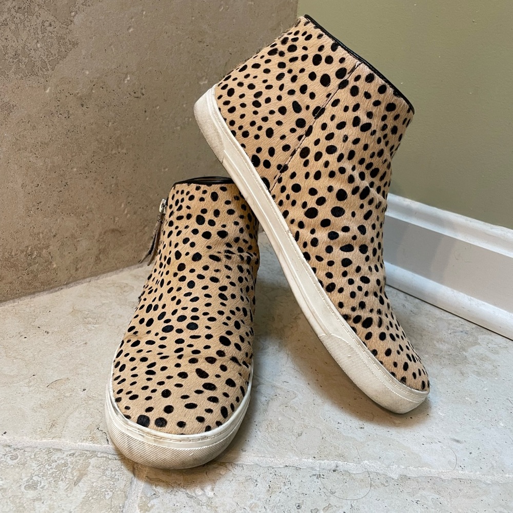 Crown Vintage Leopard Calf-Hair Zipper Sneakers